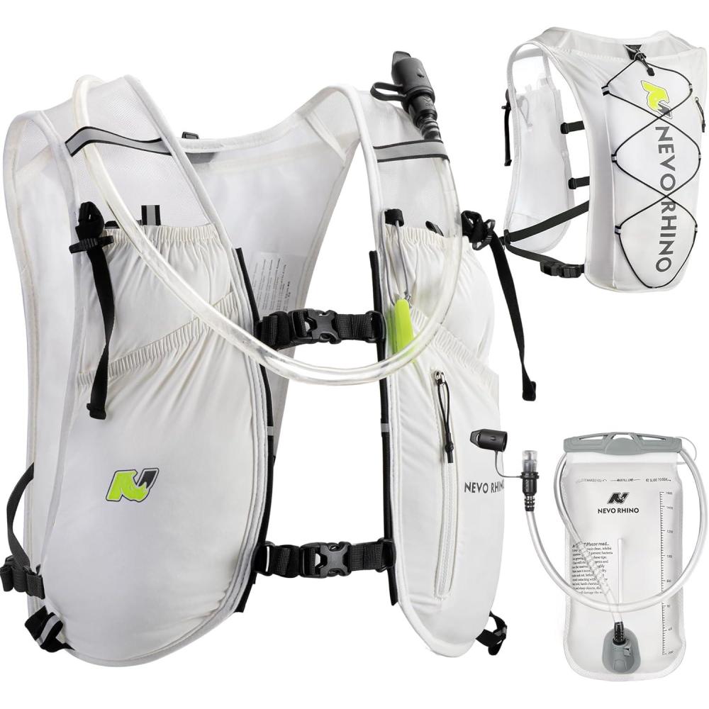 imageWaterproof Running Vest 55L Breathable Running Hydration Vest with 15L Water Bladder Water Vest for Hiking Trail Marathon Race Ideal for Women and MenWhite