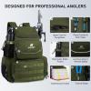 imageN NEVO RHINO Fishing Tackle Backpack with Rod Holders 40L Large Fishing Bag with Waterproof Rain CoverOutdoor Tackle BagArmy Green Pack with 4 Trays