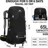 imageN NEVO RHINO Internal Frame Hiking Backpack 5060657080L Mountain Climbing Camping Backpack Daypack Waterproof Rain Cover10 Black