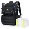 imageN NEVO RHINO Fishing Tackle Backpack with Rod Holders 40L Large Fishing Bag with Waterproof Rain CoverOutdoor Tackle BagBlack Pack with 4 Trays