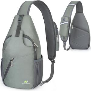 imageN NEVO RHINO Crossbody Sling Backpack Small Sling Bag Hiking Daypack Chest Bag Travel Shoulder Bags with Antitheft Pocket Light Gray Green
