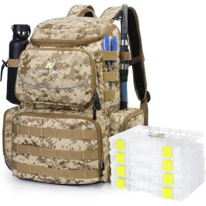 imageN NEVO RHINO Fishing Tackle Backpack with Rod Holders 40L Large Fishing Bag with Waterproof Rain CoverOutdoor Tackle BagCamouflage Yellow Pack with 4 Trays