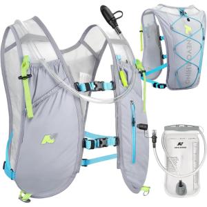 imageWaterproof Running Vest 55L Breathable Running Hydration Vest with 15L Water Bladder Water Vest for Hiking Trail Marathon Race Ideal for Women and MenLight Gray