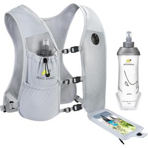 imageRunning Vest with 350 ML TPU Soft Flask Small Running Water Vest Adjustable Chest Straps Lightweight Hydration Vest Pack for Trail Marathon Hiking Cycling for Women Men MiniGray