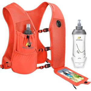 imageRunning Vest with 350 ML TPU Soft Flask Small Running Water Vest Adjustable Chest Straps Lightweight Hydration Vest Pack for Trail Marathon Hiking Cycling for Women Men MiniOrange